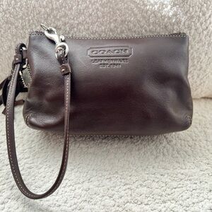 Coach Brown Leather Wristlet Pouch Zip Top Clutch